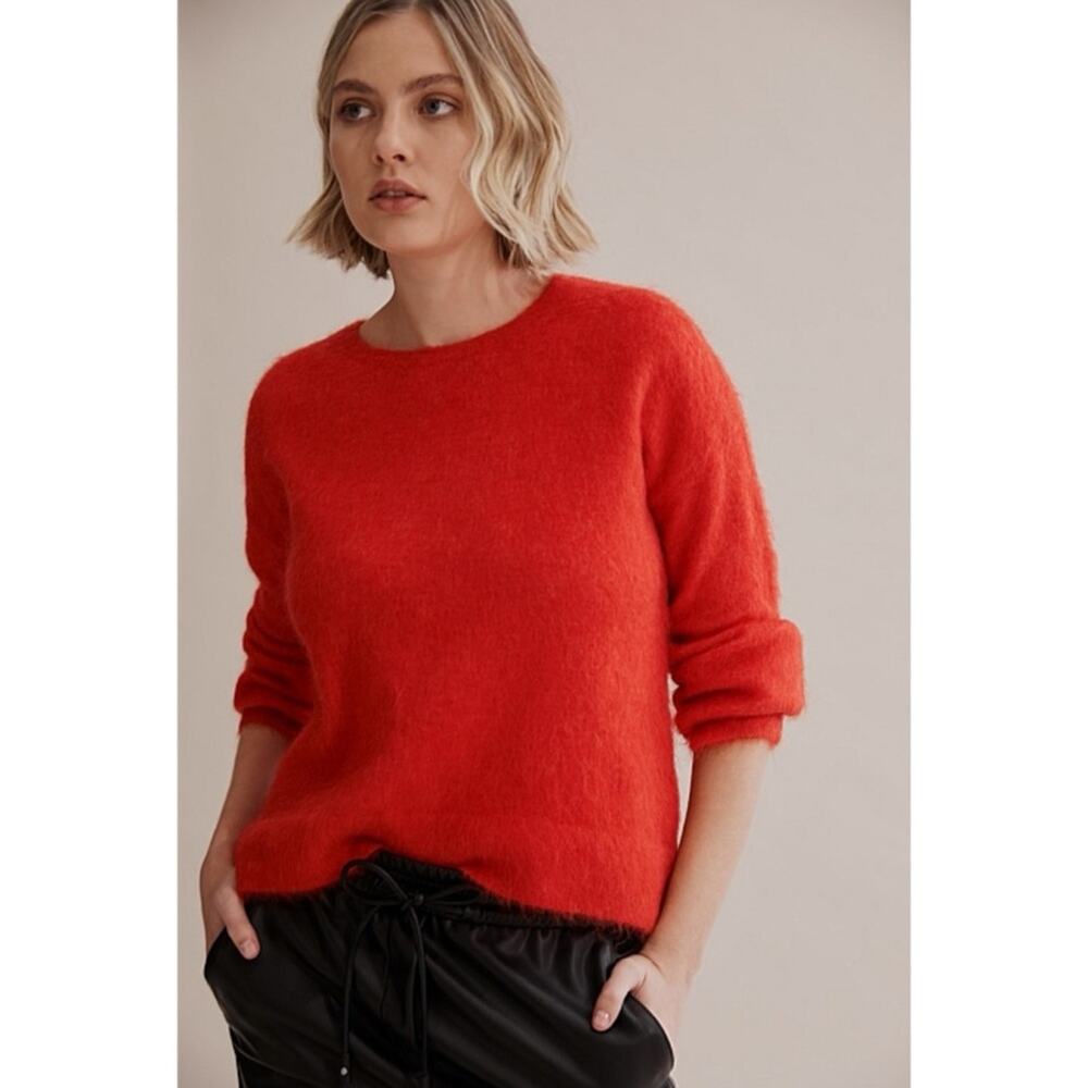 Country Road Red Orange Brushed Fluffy Wool Mohair Knit Pullover Sweater XS